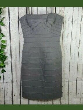 NEW BCBG MAXAZRIA Misty Morning Gray Strapless Banded Bandage Dress  Size 2